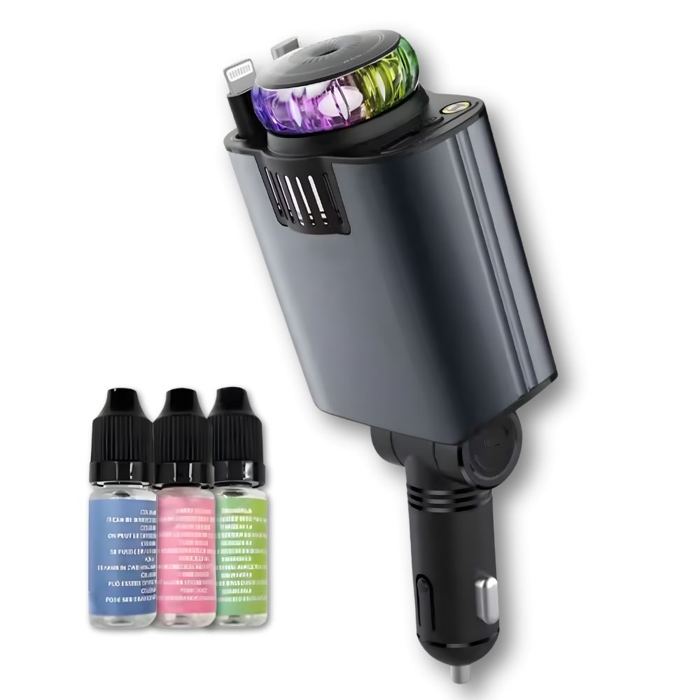Încărcător Auto Retractabil cu Parfum și Proiector de Stele