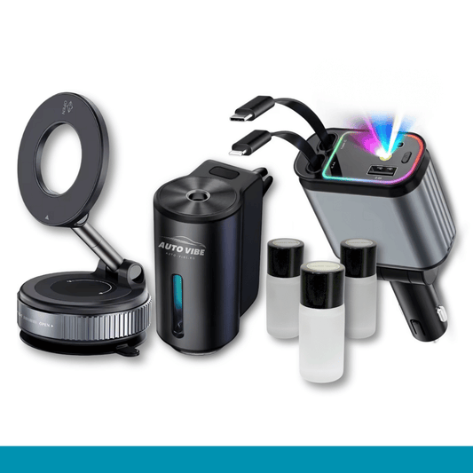 Pachet 3 Produse: Odorizant (30ml parfum) + Încărcător retractabil cu steluțe + Suport de telefon