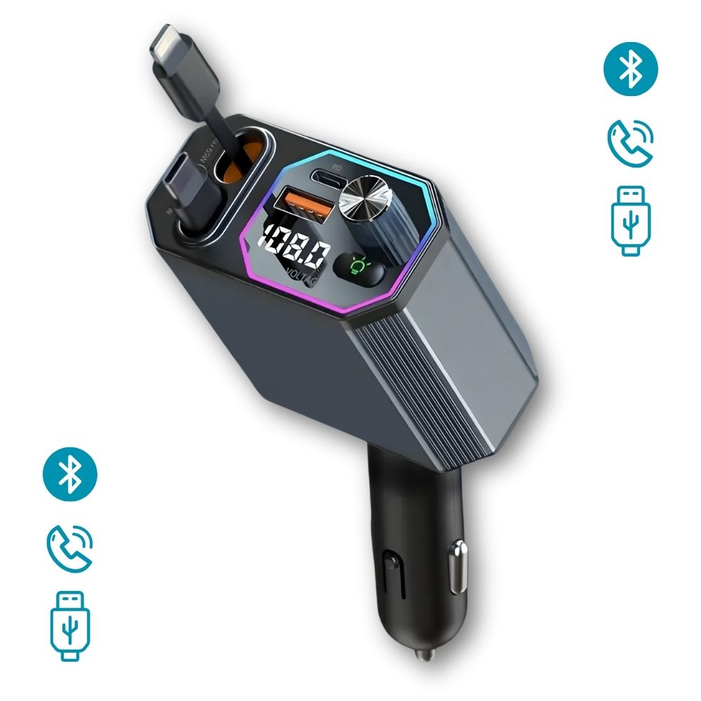 Încărcător Auto Retractabil cu Modulator Bluetooth pentru muzică